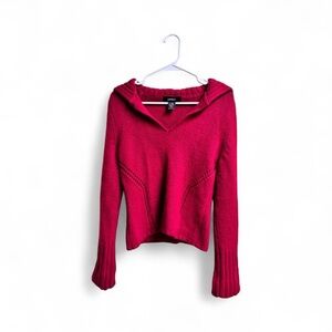 Express Women’s Sweater M Red Merino Wool Angora Blend V-Neck Pullover